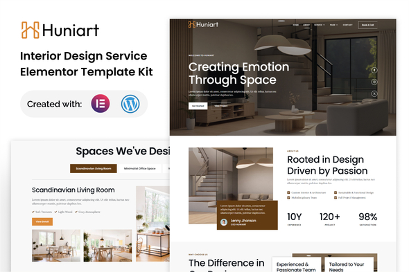 Télécharger Huniart – Interior Design Service Elementor Template Kit