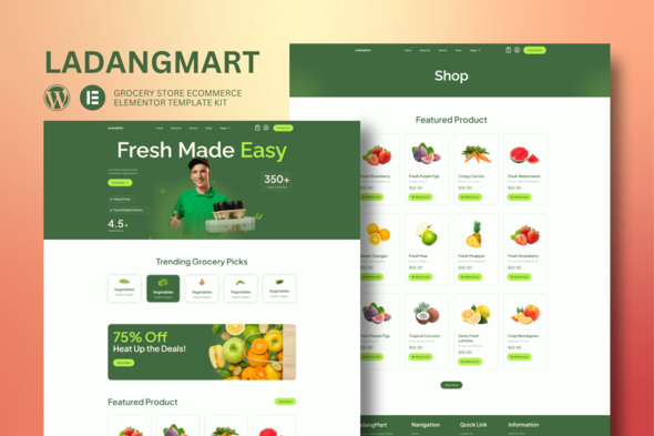Download Ladangmart – Grocery Store eCommerce Elementor Template Kit