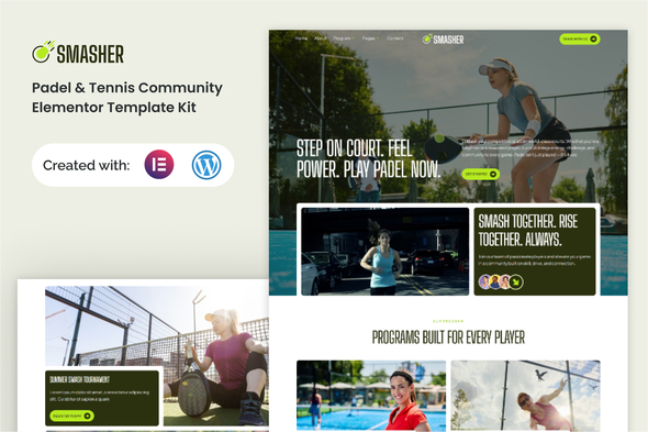 Download Smasher – Padel Tennis Community Elementor Template Kit