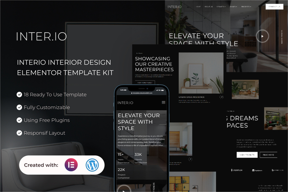 Télécharger Interio – Interior Design Elementor Template Kit