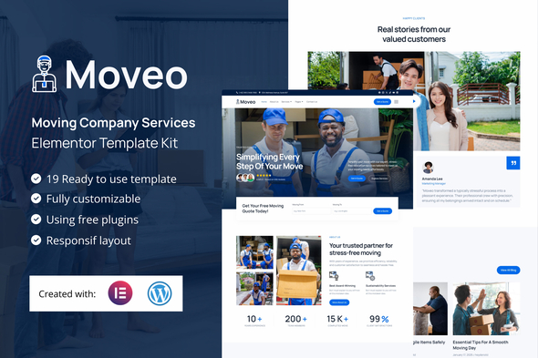 Download Moveo – Moving Company Services Elementor Template Kit