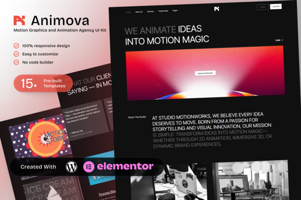 Download Animova – Motion Graphics and Animation Agency Elementor Template Kit