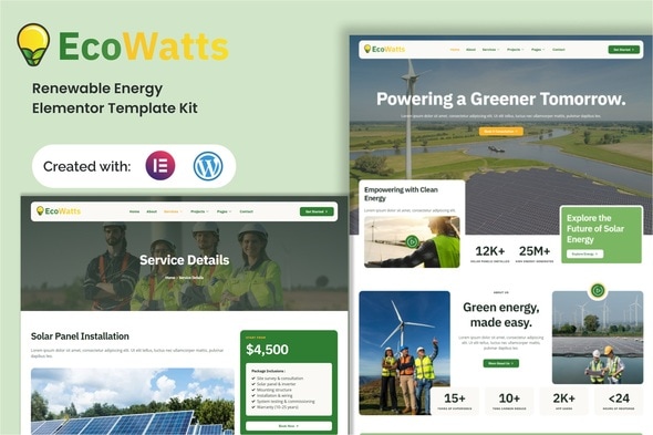 Download Ecowatts – Renewable Energy Elementor Template Kit