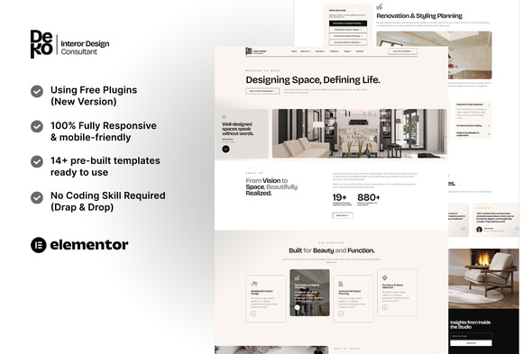 Download Deko – Interior Design Consultant Elementor Template Kit