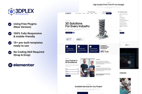 Télécharger 3DPlex – 3D Printing Services Elementor Template Kit