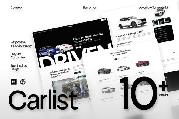 Download Carlist – Modern Minimalist Car Rental Elementor Template Kit