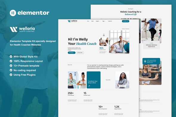 Télécharger Welloria – Health Coaches Elementor Template Kit