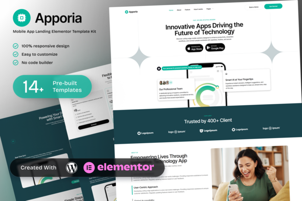 Download Apporia – Mobile App Landing Elementor Template Kit