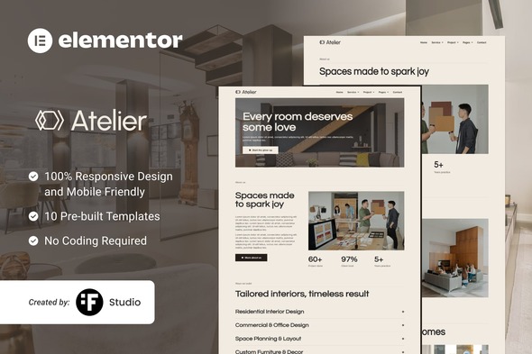 Télécharger Atelier – Interior Design Elementor Template Kit