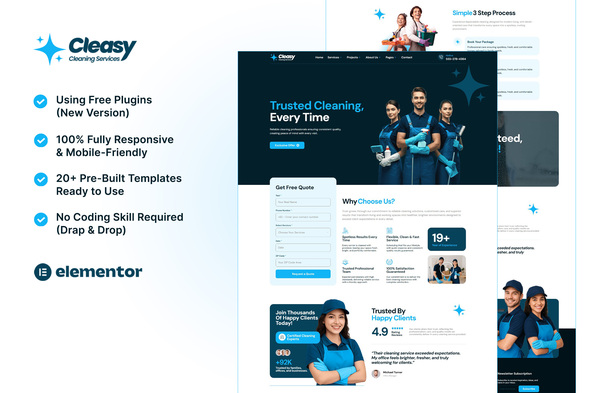 Télécharger Cleasy – Cleaning Services Elementor Template Kit