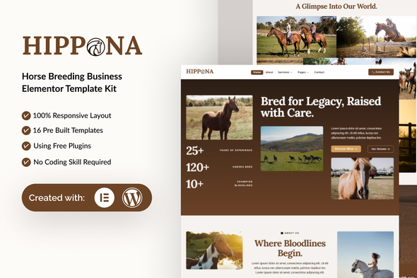 Télécharger Hippona – Horse Breeding Business Elementor Template Kit