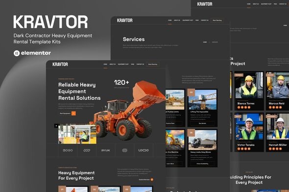 Download Kravtor – Contractor Heavy Equipment Rental Website Elementor Template Kit