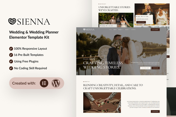 Download Sienna – Wedding Planner Elementor Template Kit
