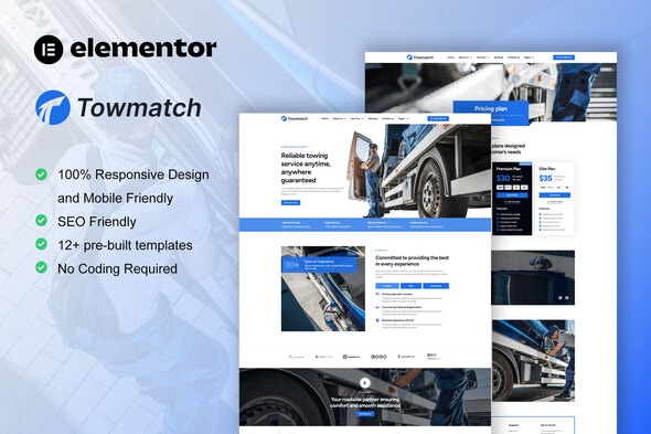 Download TowMatch – Towing Services Elementor Pro Template Kit