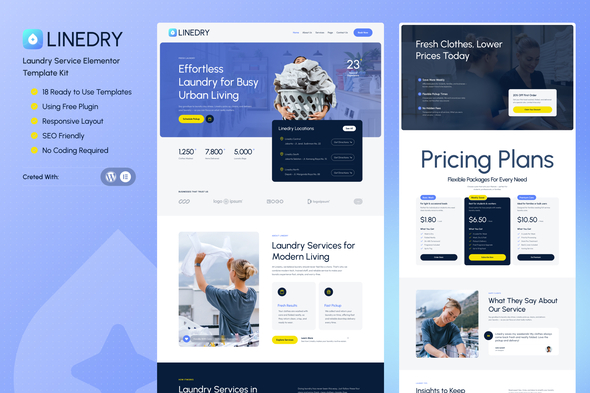 Download Linedry – Laundry Service Elementor Template Kit