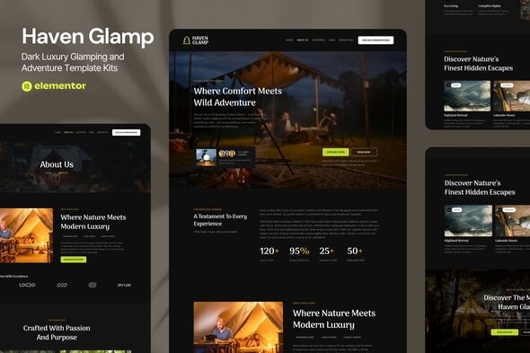 Download Haven Glamp – Dark Luxury Adventure Elementor Template Kit