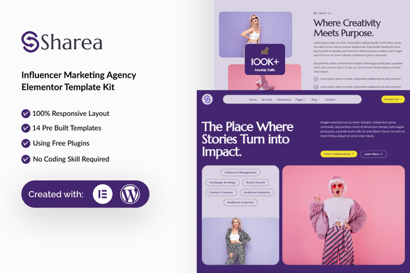 Télécharger Sharea – Influencer Marketing Agency Elementor Template Kit