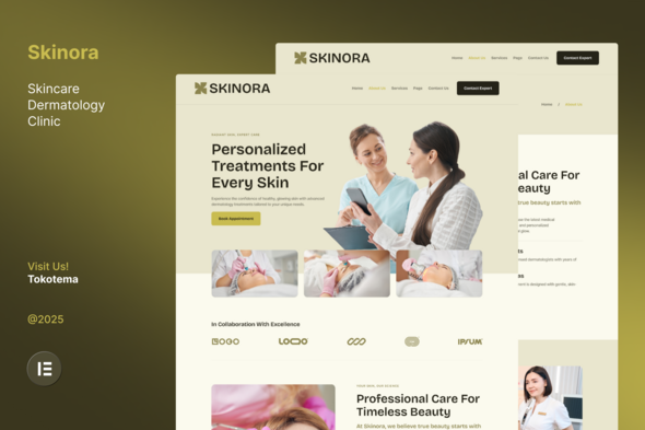 Download Skinora – Skincare Dermatology Clinic Website Elementor Template Kits