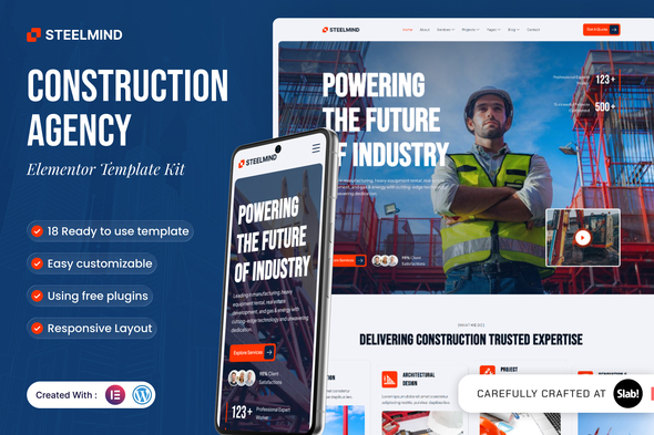 Download Steelmind – Construction Agency Elementor Template Kit