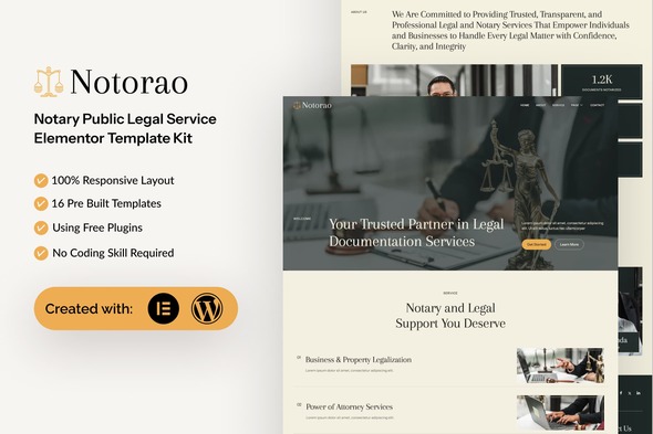 Télécharger Notorao – Notary Public Legal Service Elementor Template Kit