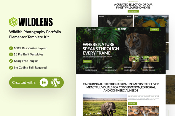 Download Wildlens – Wildlife Photography Portfolio Elementor Template Kit