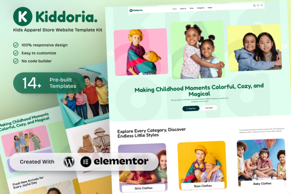 Download Kiddoria – Kids Apparel Store Elementor Template Kit