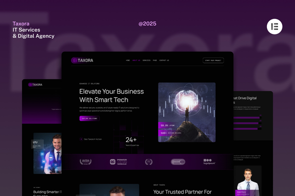 Download Taxora – Dark IT Services Digital Agency Website Elementor Kit