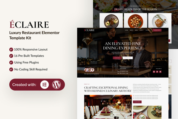 Download Eclaire – Luxury Restaurant Elementor Template Kit