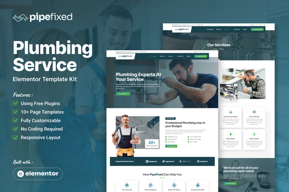 Download Pipefixed – Plumbing Service Elementor Template Kit