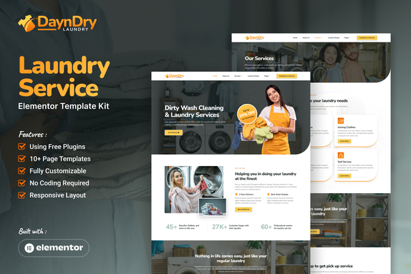 Download DaynDry – Laundry Service Elementor Template Kit