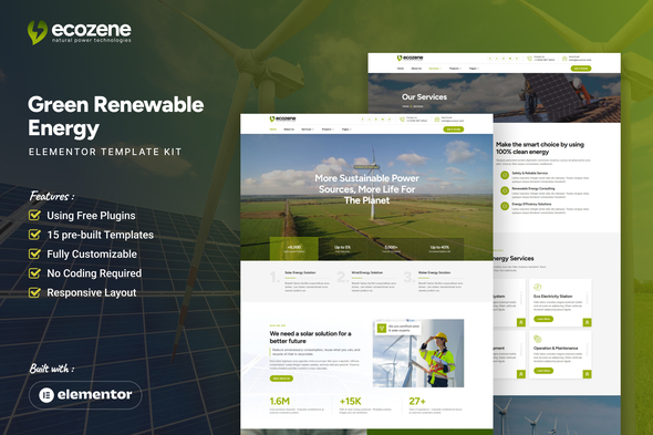 Download Ecozene – Green Renewable Energy Elementor Template Kit