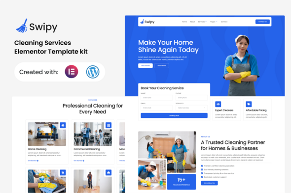 Download Swipy – Cleaning Services Elementor Template kit