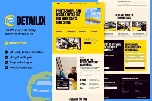 Télécharger Detailix – Car Wash and Detailing Service Elementor Template Kit