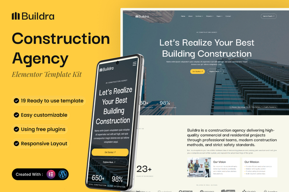 Download Buildra – Construction Agency Elementor Template Kit