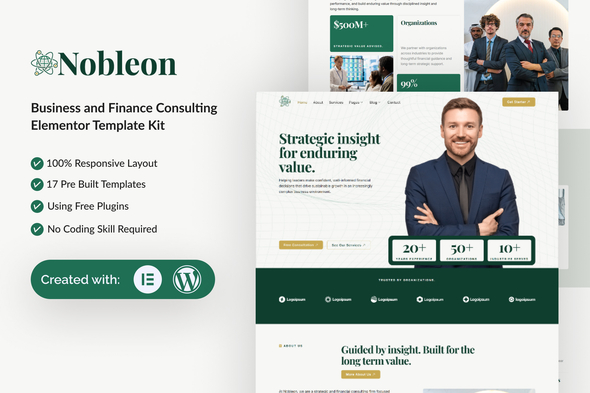 Download Nobleon – Business and Finance Consulting Elementor Template Kit