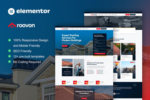 Download Roovon – Roofing Services Elementor Pro Template Kit