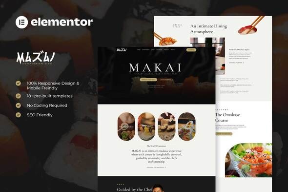 Download MAKAI – Luxury Omakase Sushi Experience Elementor Template Kit