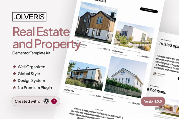 Télécharger Olveris – Modern Real Estate and Property Elementor Template Kit