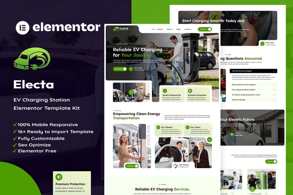 Télécharger Electa – EV Charging Station Elementor Template Kit
