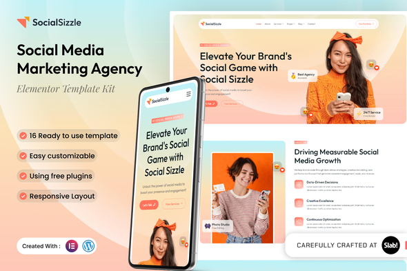 Download Socialsizzle – Social Media Marketing Agency Elementor Template Kit