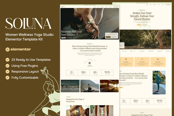 Download Soluna – Women Wellness Yoga Studio Elementor Template Kit