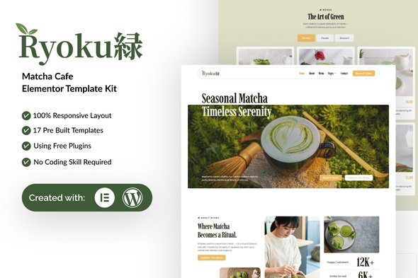 Download Ryoku – Matcha Cafe Elementor Template Kit