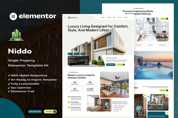 Télécharger Niddo – Single Property Elementor Template Kit