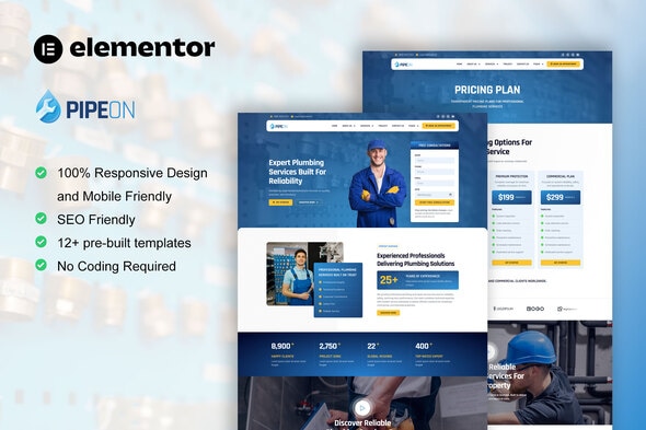 Download PipeOn – Plumbing Services Elementor Pro Template Kit