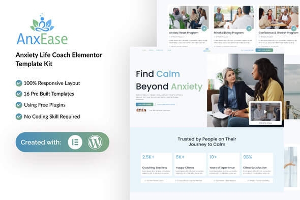 Télécharger AnxEase – Anxiety Life Coach Elementor Template Kit