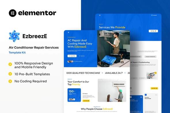 Télécharger EzbreezE – Air Conditioner Repair Services Elementor Template Kit