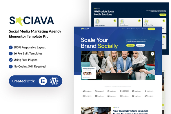 Télécharger Sociava – Social Media Marketing Agency Elementor Template Kit
