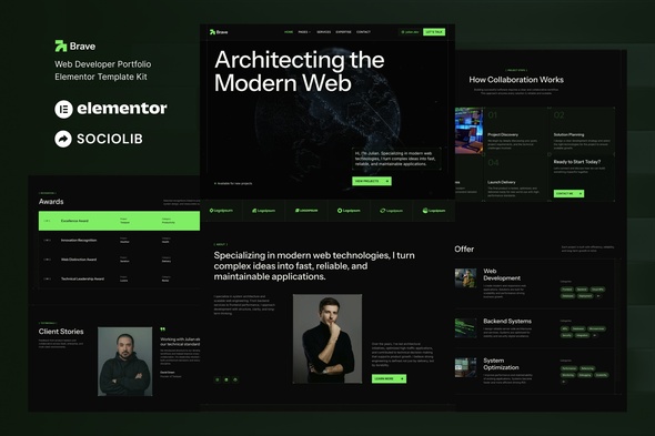 Download Brave – Web Developer Portfolio Elementor Template Kit