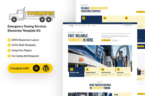 Download Towmater – Emergency Towing Service Elementor Template Kit