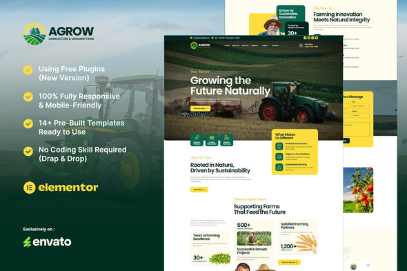 Télécharger Agrow – Organic Farm Agriculture Elementor Template Kit
